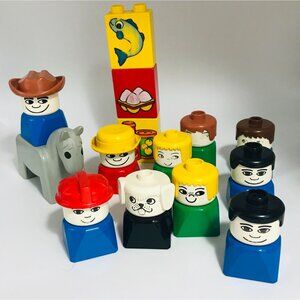 Lot 14 Piece Lego Duplo People Square Bottom Vintage Plastic Figure Toys Mix